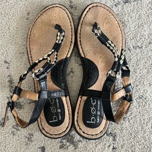b.o.c. Braided Black and Tan Leather Thong Sandals